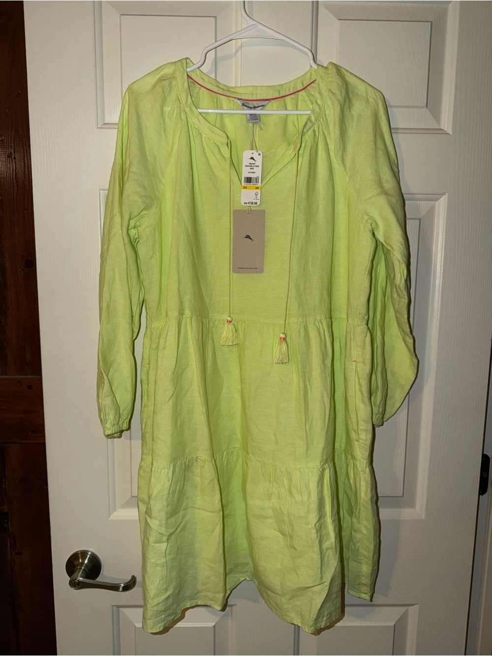 NWT Tommy Bahama Neon Lime Tassel Tie Tunic Dress - size M
